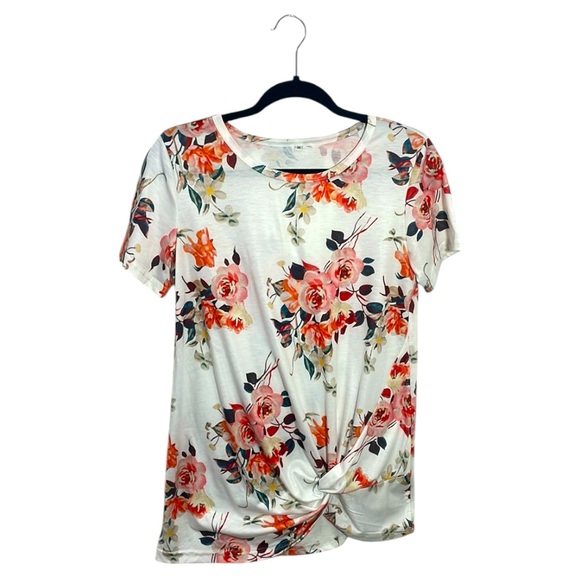 Tops - Knot Front Short Sleeve Floral Top